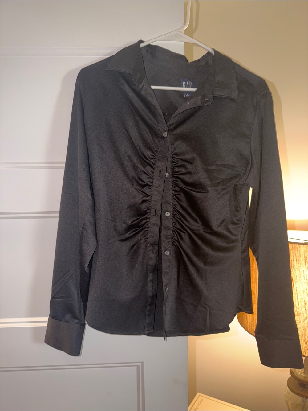 GAP Black Ruched Front Button Blouse Jacket